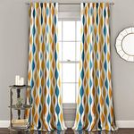 Lush Decor Mid Century Geo Light Filtering Window Curtain Panel Pair, 52" W x 84" L, Turquoise & Orange