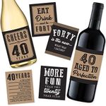 6 40th Birthday Wine or Beer Bottle Labels Stickers Present, 1981 Bday Milestone Gifts for Him Man, Cheers to 40 Years, Vintage Funny Fabulous Unique Party Decorations Supplies for Men Husband Male