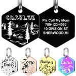 YEHANTI Stainless Steel Cat Dog Name Tags, Double Sided Engraved Personalized Pet ID Tag Cat & Dog Collar Charm, Custom Dog Tags Engraved for Pets with Various Patterns (Black & Large)