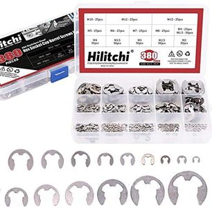 Hilitchi 380-Pcs [14-Size] E-Clip Circlip External Retaining Ring Assortment Set - 304 Stainless Steel