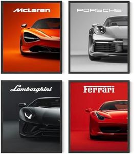 SUPPLY DROP Collection of 4 Supercar Wall Art Posters, Car Prints for Men and Boys Bedroom or Office (Unframed, 8x10, 4pcs)