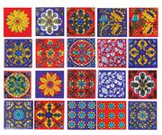 Shiv Kripa Blue Art Pottery Wall Ceramic Tile Interior Exterior Crafted Tabletop Flooring Wall Floral Decorative 2 x 2 inch Tiles Pack of 20 Tiles (Blue, Red & Multi)