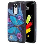 LG Rebel 3 LTE (L157BL) Case, LG Aristo 2 Case (X210), LG Tribute Dynasty (SP200), LG K8 2018 Case, [Dual Layer] Hybrid Shock Proof Protective Rugged Case Cover - Blue Butterfly