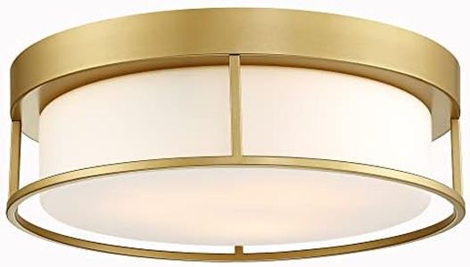 CALDION Ceiling Light, 15 Inch Flush Mount Ceiling Light Fixture, Gold Finish with Opal Frosted Glass, Round Close to Ceiling Lights for Bedroom, Kitchen 6871LFM-GD-15