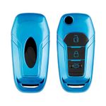 Ashar Key Hub TPU Key Cover Compatible for Ford: Figo| Aspire| Endeavour (3 Button Flip Key) (Blue)