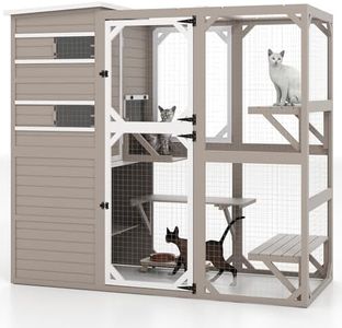 PetsCosset Catio Outdoor Cat Enclosure Cat House Weatherproof Large Window Cat Patio,4 Story Wooden Kitten Cage with Waterproof Roof,3 Resting Rooms,7 Platforms,Open Doors - 77" H