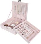 ProCase Jewelry Box Organizer for Women Girls, Two Layer Jewelry Display Storage Holder Case for Necklace Earrings Bracelets Rings Watches -Pink