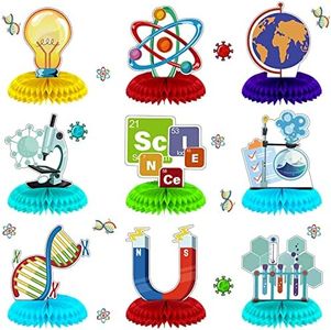 Fainne 9 Pieces Science Party Decorations Science Theme Honeycomb Centerpieces 3D Table Decorations Table Toppers for Science Party Chemistry Party Supplies Lab School Decorations, 9 Styles