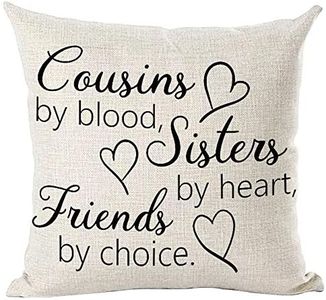 Ramirar Black Word Art Quote Cousins by Blood Sister by Heart Friends by Choice Inspirational Decorative Throw Pillow Cover Case Home Living Room Bed Sofa Car Cotton Linen Square 18 x 18 Inches