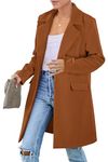 PRETTYGARDEN Women's Fall Long Blazer Jackets Long Sleeve Lapel Pockets Loose Fit Work Casual Blazers Outerwear (Brown,Small)