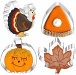 4 Pcs Large Fall Thanksgiving Cookie Cutter Set with Recipe Instructions, Holiday Shapes of Pumpkin, Maple Leaf, Corn Candy, Turkey