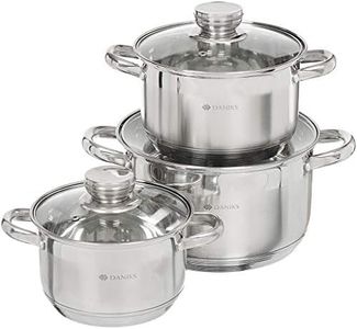 Daniks Standard Juego de Ollas de Acero Inoxidable con Tapa de Vidrio | Olla Inducción | Escala de Medición | 1.9L + 2.9 L + 4.75L | Plata