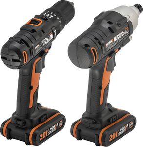 Worx 20V Cordless Combi Drill & Impact Driver Kit – 2 Batteries, Charger, Bag