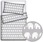 Baby Newborn Bedding Set Pillowcase + Duvet Quilt Cover 2 Piece to Fit Cot Crib Cradle Pram 135x100cm (Elephants grey)