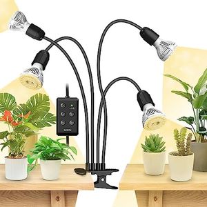 SANSI LED Horticultural Lamp with Timer 4/8/12H, 600W Full Spectrum Plant Grow Light Equivalent with 4 E27 Plant Bulbs for Growing and Germinating Seedlings Indoor Plants