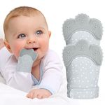 Vicloon Baby Teething Set, 2 Pack Teething Mittens for Baby, Includes 2 Silicone Mitten Teether Glove, Polka Dots Teething Glove, Infant Soothing Pain Relief Mitt Baby Teether Mits for Baby (Grey)