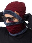 AMOLDO Winter Woolen Unisex Knit Beanie Cap And Neck Warmer Set With Fur Lining | Hat And Scarf Soft And Warm Combo Set For Men And Women (IN, Alpha, Free Size, Maroon, Beanie Neck Set With Gloves)