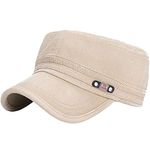 YeeHeen Unisex Cadet Army Cap Adjustable Flat Top Cap Washed Cotton Military Hat Baseball Cap Beige