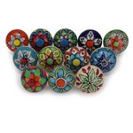 FURNISHFUL FINESSE Cabinet Multicolor Assorted Ceramic Drawer Pull Handle Kitchen Cupboard Wardrobe Knob Boho Room Decorative Furniture Dresser Drawers Knobs-Pack of 12