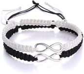 RINHOO 2PC/Set Stainless Steel 8 Infinity Couple Bracelet Braided Leather Rope Bangle Wrist Adjustable Chain Fit 7-9 Inch for Lover Friendship (2pc (Black+White))