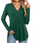 Beluring Blouse for Women Casual Long Sleeve T Shirts Loose Fit Swing Top, Dark Green Size 16 18