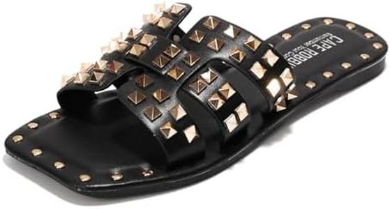 Women's Slide Sandals with Gold Spike Studded Design - Open-Toe Summer Slides for Women, Slip-On Comfortable Sandals for Casual Beach, Pool, or Outfits | Lightweight Trendy Footwear (Amisha)