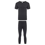 Heatwave® Men's Thermal Underwear Set, T-shirt & Pants Baselayer Set Thermals, Large Black