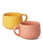 Koralkari Set of 2 Ceramic Stoneware Mugs | Large Mugs for Coffee & Chai | 100% Microwave, Oven, Dishwasher Safe | Handmade | Ceramic Mugs for Gifting | 320mL | (Aamras Yellow + Flamingo Pink)