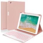 Keyboard case for iPad 9.7 Inch Air 2th Gen, iPad 5th/iPad 6th Generation (2017/2018) Case with Keyboard Detachable, 7 Color Wireless Backlit Keyboard, Smart Folio Cover with Pencil Holder(Pink)