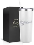 Bridesmaid Gifts Wine Tumbler - White Stainless Steel 22 Oz Stemless Wine Glass with Straw and Lid - Great Will You Be My Bridesmaid Gift, Wine Tumbler for Bridesmaid, Bridesmaid Gift (Bridesmaid)