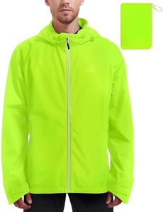 ATLASLAVA Men's Packable Rain Jackets Lightweight Waterproof Reflective Windbreaker Coat with Hood Cycling Running Golf Yellow XL