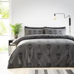 GC GAVENO CAVAILIA Skull Single Duvet Cover Set - Cosy Gothic Skull Bedding Set, Reversible Printed Halloween Skeleton Head Comforter Cover With Pillowcase, Charcoal