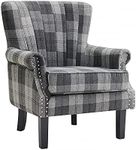 Wing Back Armchair Occasional Accent Chair Velvet or Fabric Lounge Cocktail Chair with Stud Detail Arm Rests Luxurious Padded Armchairs for Sumptuous Living (Grey Tartan)