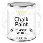 Creative Deco White Chalk Paint for Furniture | 1L | Snow White Matte & Chalky Finish | Smooth Touch for Interiors | Quick Dry | Furniture Paint Wood Paint for Renovation & Decoration