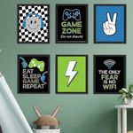 6 Gaming Posters For Boys Room Decor - Game Zone Posters For Teen Boys, Retro Boy Wall Decor For Kids Bedroom, Gaming Room Decor For Boys Posters For Bedroom, Gaming Wall Decor Boys Room, Kid Wall Art