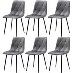 Artist Hand Set of 6 Dining Chairs for Dining Room Living Room, Velvet Fabric Dining Chairs Set of 6 with Backrest Upholstered Seat Solid Metal Legs, Gray