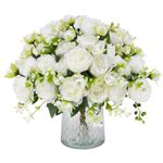 JUSTOYOU 4 Bunches Artificial Peony with 20 Heads Flowers Fake Peonies Silk Flowers Roses Bouquets for Wedding Home Table Party Window Decoration (WHITE)