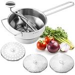 Navaris Food Mill - 20.5cm Stainless Steel Rotary Food Mill Sieve Grater with 3 Grinding Discs - Vegetable Strainer Sauce Maker to Grind/Puree Food