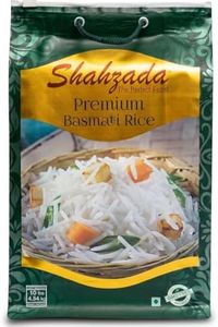 Shahzada Premium Basmati Rice (10 Lbs.) Aromatic Basmati, AGED, Flavorful, Slender |Non-Sticky Grain for Delicious Dining Experience, Non-GMO, Vegan, Gluten Free, Soy Free, No Cholesterol, Resealable Zip-Lock Bag | 10 Pound Packing