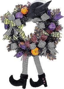 Decoración de Corona de Puerta de Halloween,decoración de Corona de Halloween, Pierna de Bruja de Halloween Vintage, Guirnalda de decoración de Hoja de Arce de Calabaza para Leg Wreath