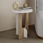 JV Home Luna Round Side Table Narrow Modern End Table with Storage Narrow Decorative Coffee Table De Nuit | Small Nightstand for Living Room Bedroom 15.8 Inch (White - Light Brown)