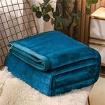 Chickwin Simple Style Flannel Fleece Throw Blanket, Solid Color Fluffy Blankets Microfiber Throw Blanket Warm Thick Soft Comfortable Sofa Throws Winter Blanket for Bed (150x200cm,Peacock Blue)