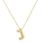 Bubble Letter Necklace, 14k Gold Plated Balloon Initial Necklace Personalized Balloon Alphabet Pendant Necklaces Jewelry Gift for Women Girls (J)