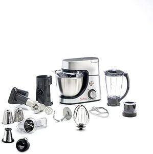 Moulinex Robot pâtissier, 1100 W, Kit de pâtisserie, Blender, Découpe-légumes avec accessoire pour macédoine, Hachoir à viande, Mini hachoir, Masterchef Gourmet argent QA519D32