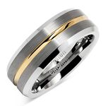 100S JEWELRY Tungsten Rings for Men Two Tone Silver Wedding Bands Gold Grooved Matte Finish Size 6-16, Tungsten and Gold