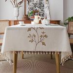 ColorBird Rectangle Table Cloth 55x70 Inch, 6ft Cotton Linen Table Cloth Rectangle Table, Coffee Leaves Fall Farmhouse Dining Room Tablecloths Wrinkle Free Table Cover for Tea Party