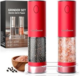 ThermoMaven Electric Salt and Pepper Grinder Set, 110ml Larger Rechargeable Automatic Salt and Pepper Mill Grinder with 6 Adjustable Coarseness, Electric Salt and Pepper Shakers, LED, 2 Packs, Red