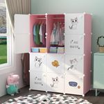 SNKR ESSENTIALS 12 Door Baby Foldable Wardrobe for Clothes Storage, Kids Almirah for Clothes, Baby Cupboard for Clothes Storage Collapsible Wardrobe Plastic for Kids Cloth (Pink-Cat)