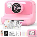 Hangrui Kids Camera Instant Print, 2.4'' Instant Camera for Kids, 1080P Kids Digital Camera with 32GB Card & 3 Rolls Photo Paper, Christmas Birthday Gifts Kids Toys for Girls & Boys Aged 3-12 -Pink