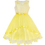 Sunny Fashion Flower Girl Dress Yellow Belted Wedding Party Bridesmaid Age 7 Years